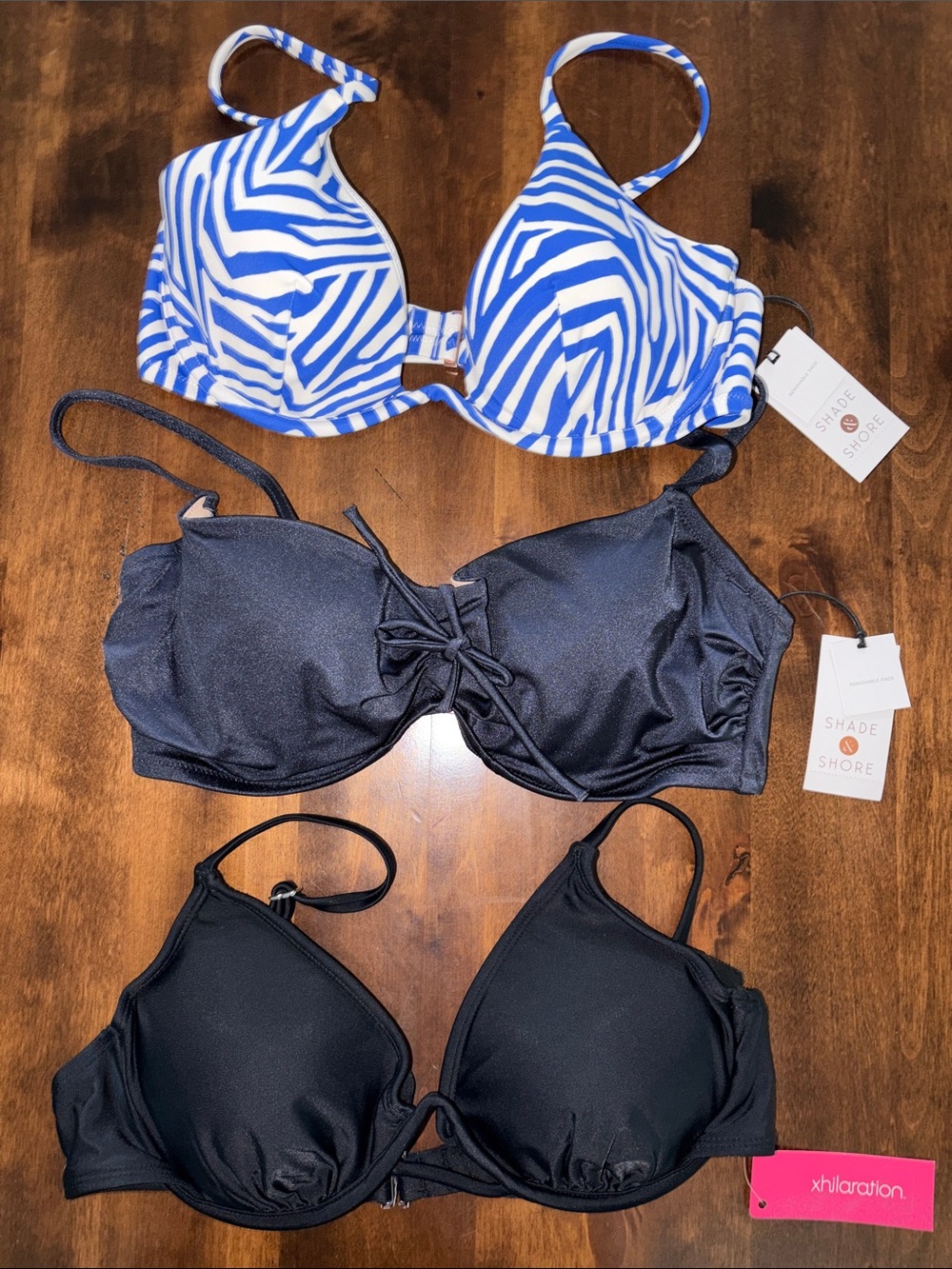 Shade & Shore 34D / Xhilaration Large Bundle of 3 Push-Up Bikini Tops NWT